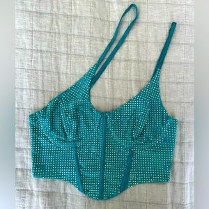 Oh Polly One Shoulder Turquoise Top